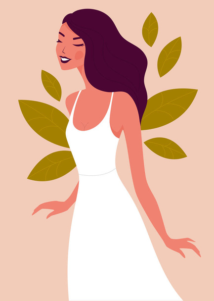 Vector illustration of Beautiful woman with floral elements - Вектор, зображення