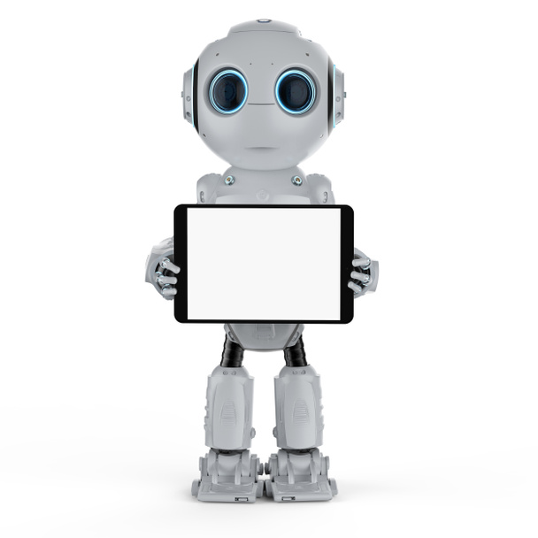 3d renderizado mini robot con pantalla en blanco tableta digital
 - Foto, Imagen