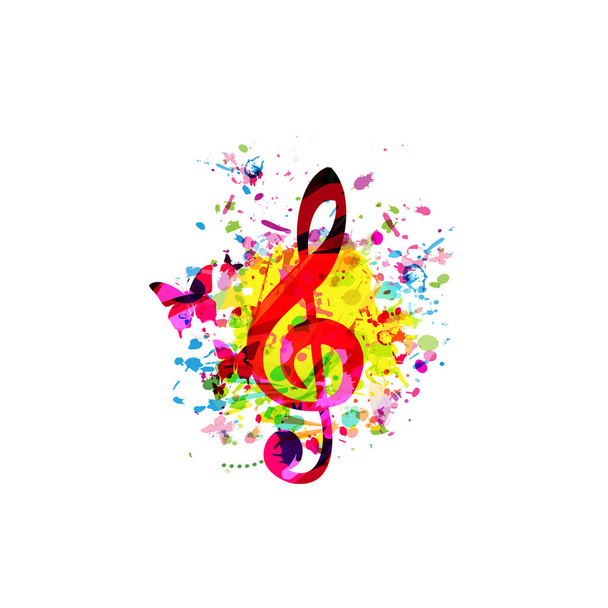 Music colorful background with music notes and G-clef vector illustration design. Artistic music festival poster, live concert, creative treble clef design - Vector, Image