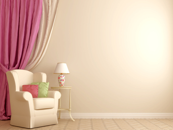 Armchair by the pink curtains - Photo, Image
