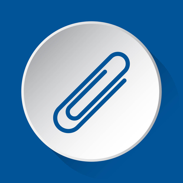 clip de papel, clip - icono azul simple en el botón blanco con sombra delante de fondo cuadrado azul
 - Vector, imagen