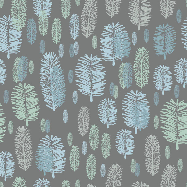 Winter Forest-Virgin Forest illustration seamless Repeat Pattern .seamless Repeat Pattern Background in Grey-Green Petrol Blue . Abstract Pattern of Wiled Fern shapes and Shades .Festive Pattern Background. Surface pattern Design, Perfect for Fabric, - Vector, Image