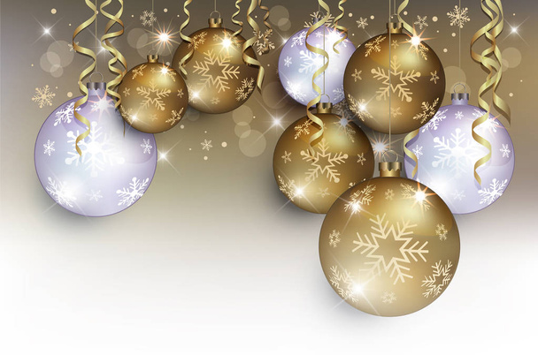 Christmas balls gold silver Background snow flake raster - Photo, Image