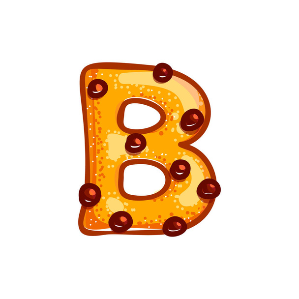 Το cookie γραμματοσειρά με κομματάκια σοκολάτας που απομονώνονται σε λευκό φόντο. Χριστούγεννα αλφάβητο. Διανυσματικό χαρακτήρα κινουμένων σχεδίων. Γλυκό μπισκότο σύμβολο γράμμα B.  - Διάνυσμα, εικόνα