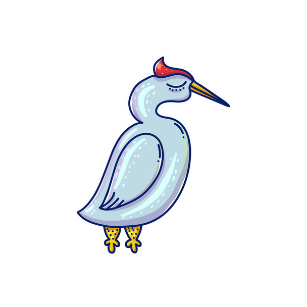 Cartoon hern illustration. Children book vector bird. Nautical doodle symbol. Ecology tourism. Water sweeming sea bird. - Vector, Image