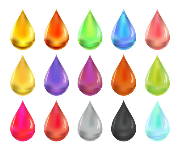 Colorful collection of oil drops for beauty and cosmetics products set. - Vector, Image