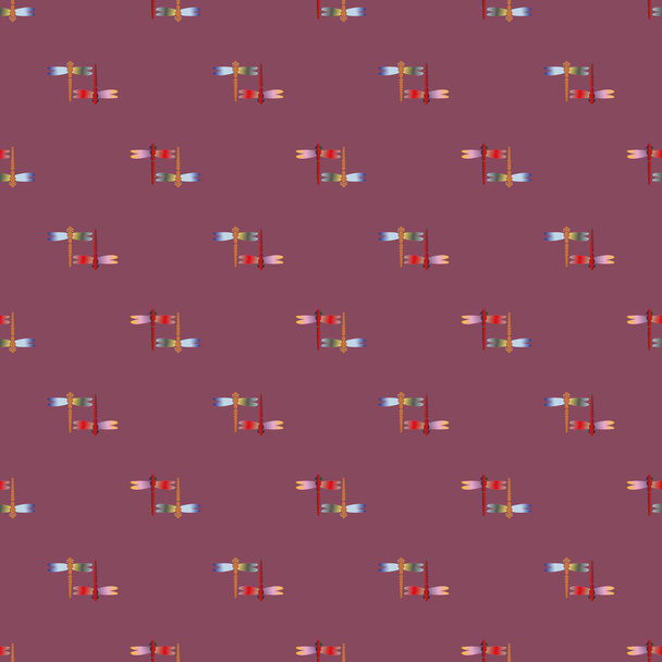 Decoratieve gekleurde naadloze patroon met schattige libellen - Vector, afbeelding