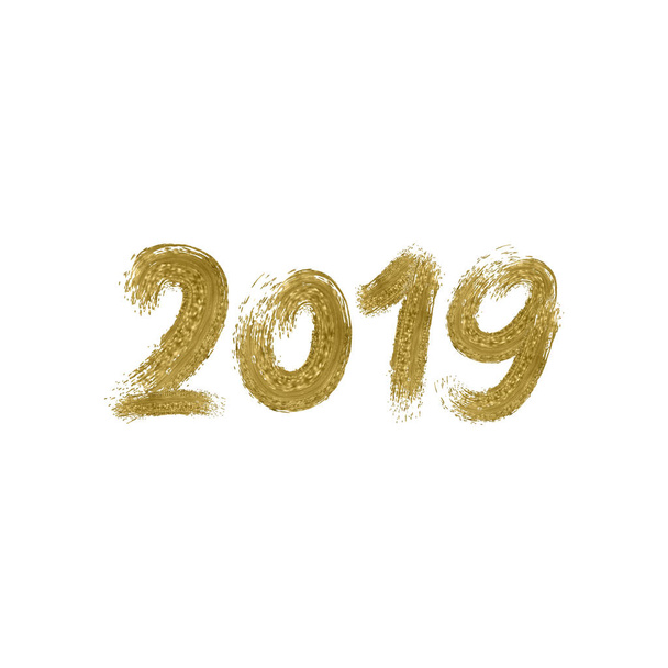 2019 hand written lettering. Happy New Year card. Golden glitter numbers isolated on a white background. Vector illustration EPS10 file. - Vektor, obrázek