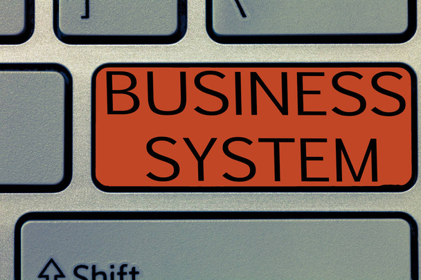Writing note showing Business System. Business photo showcasing A method of analyzing the information of organizations - Photo, Image