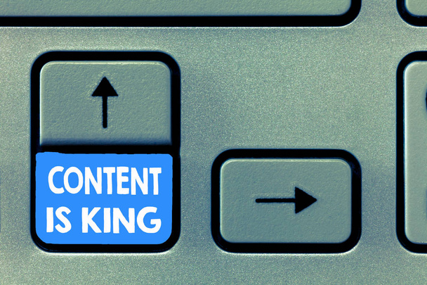 Note d'écriture montrant le contenu est roi. Photo d'affaires mettant en valeur le contenu est au cœur des stratégies marketing d'aujourd'hui
 - Photo, image