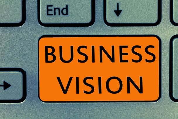 Escritura a mano conceptual que muestra Business Visión. Texto de foto de negocios hacer crecer su negocio en el futuro basado en sus objetivos
 - Foto, Imagen