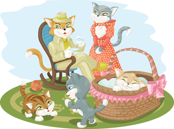 οικογενειακή σκηνή γάτες - Διάνυσμα, εικόνα