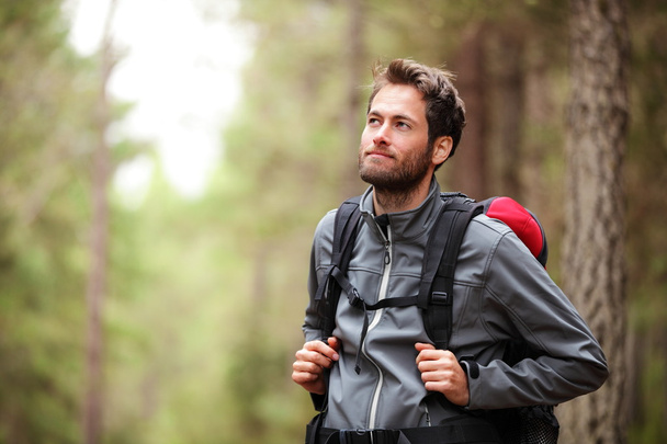 Hiker - man hiking in forest - Foto, Bild