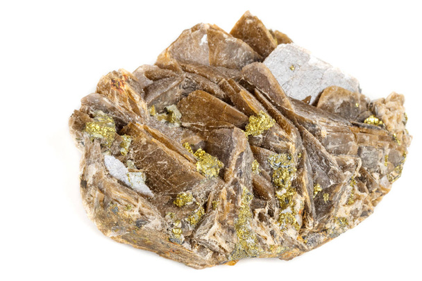 Makro ásványi kő Barit Pyrit fehér alapon  - Fotó, kép