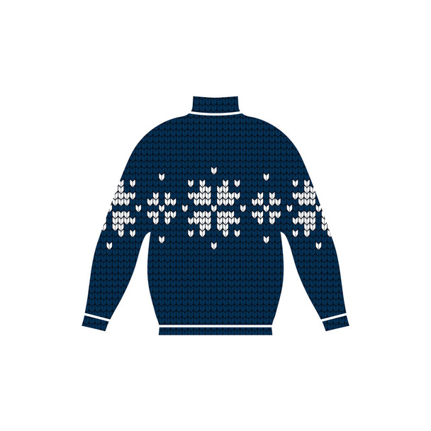 Zimą ciepły sweter ręcznie robione, svitshot, sweter na drutach, czerwony kolor. Swetry damskie, męskie sweter, Bluza unisex. Projekt - płatki śniegu, Boże Narodzenie, nowy rok, wektor - Wektor, obraz