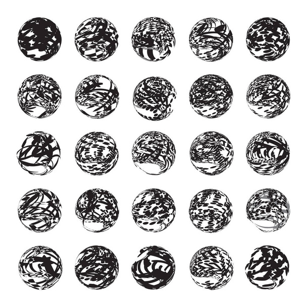 Vector abstracto 3d forma o esfera ilustración con garabatos. Logotipo de círculo blanco y negro con tiras de tinta de línea delgada para el diseño empresarial
 - Vector, Imagen
