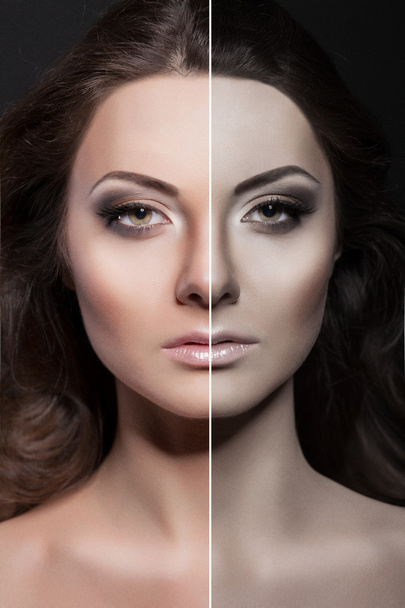 woman beauty concept before and after contrast - Foto, Imagen