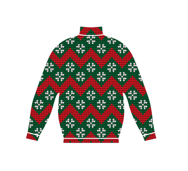 Zimą ciepły sweter ręcznie robione, svitshot, sweter na drutach, czerwony kolor. Swetry damskie, męskie sweter, Bluza unisex. Projekt - płatki śniegu, Boże Narodzenie, nowy rok, wektor - Wektor, obraz