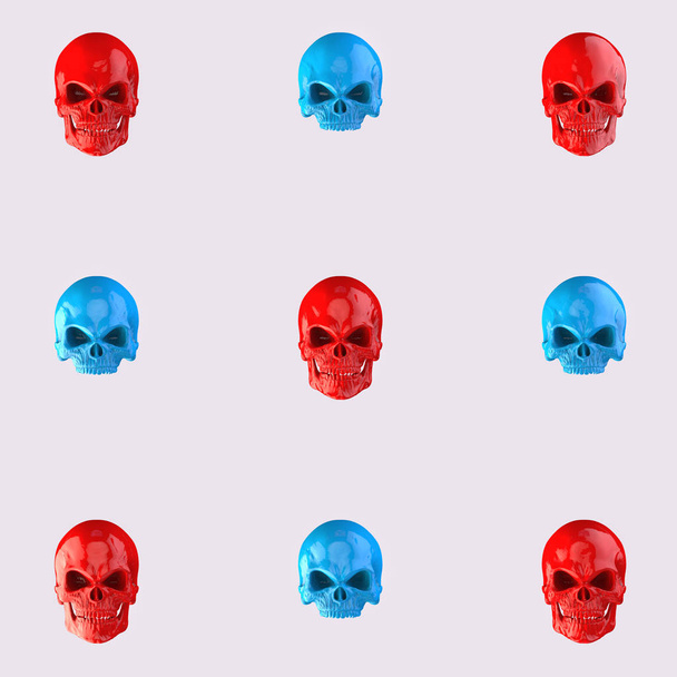Heldere rode en blauwe schedels patroon - Foto, afbeelding