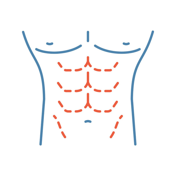 Icono de color de la cirugía de contorno corporal masculino. Abdominoplastia masculina. Abdominoplastia masculina. Cirugía plástica para hombres. Ilustración vectorial aislada
 - Vector, Imagen