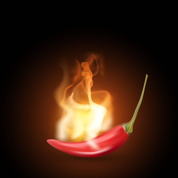 Vecteur créatif réaliste rouge piment chaud flamboyant. Chili avec feu isolé sur fond sombre
 - Vecteur, image