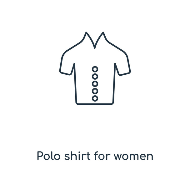Koszulka Polo dla kobiet ikona w modny styl. Koszulka Polo dla kobiet ikona na białym tle. Koszulka Polo dla kobiet ikona proste i nowoczesne płaskie symbol wektor witryny sieci web, mobile, logo, aplikacji, interfejs użytkownika. - Wektor, obraz