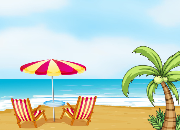 La spiaggia con ombrellone e sedie
 - Vettoriali, immagini
