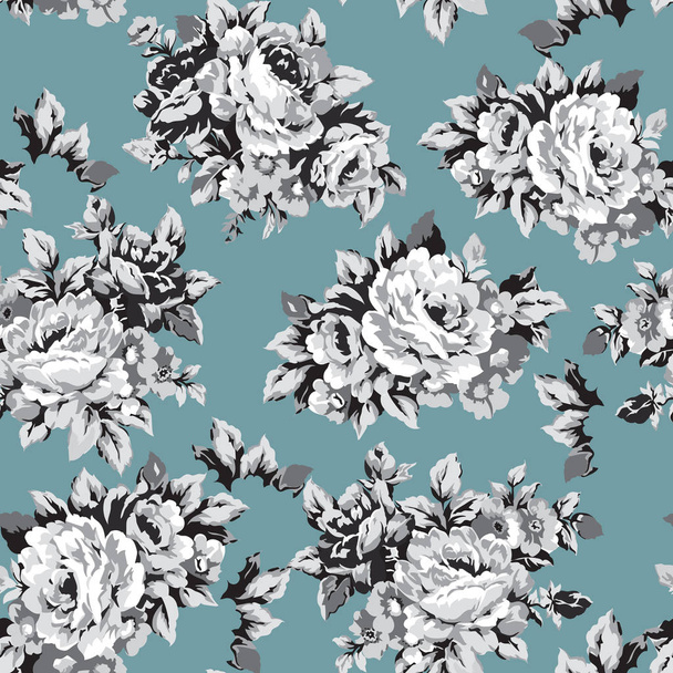 Shabby chic or granny chic vintage chintz roses seamless pattern design, classic ephemera flowers repeat background - Vetor, Imagem