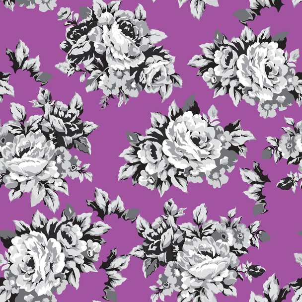 Shabby chic or granny chic vintage chintz roses seamless pattern design, classic ephemera flowers repeat background - Wektor, obraz
