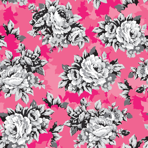 Shabby chic or granny chic vintage chintz roses seamless pattern design, classic ephemera flowers repeat background - Vector, Imagen