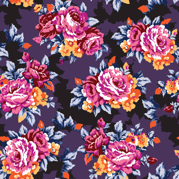 Shabby chic or granny chic vintage chintz roses seamless pattern design, classic ephemera flowers repeat background - Vektori, kuva