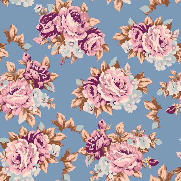 Shabby chic or granny chic vintage chintz roses seamless pattern design, classic ephemera flowers repeat background - Vector, Image