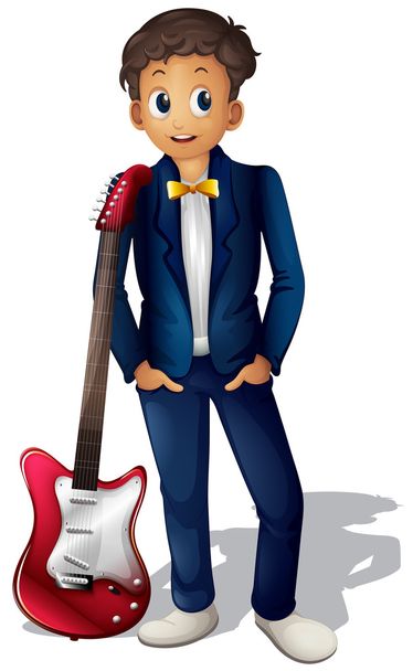 A musician with a red guitar - Vector, Image