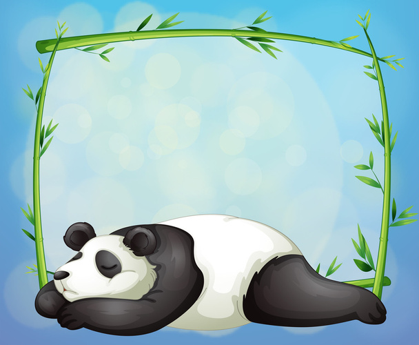 A sleeping panda and the empty frame made of bamboo - Vektor, kép