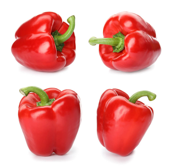 Set of red bell peppers on white background - 写真・画像