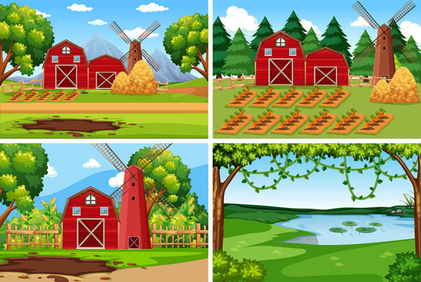 Set of farmland landscape illustration - Vector, Image