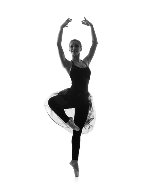 Black and white trace of young beautiful ballet dancer - Zdjęcie, obraz