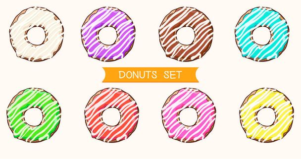grote donats set. donuts met gekleurde glazuur. Vectorillustratie Eps10. - Vector, afbeelding