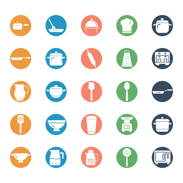 Mutfak mutfak eşyaları izole vektör Icon set kolayca değiştirilebilir veya düzenleme - Vektör, Görsel