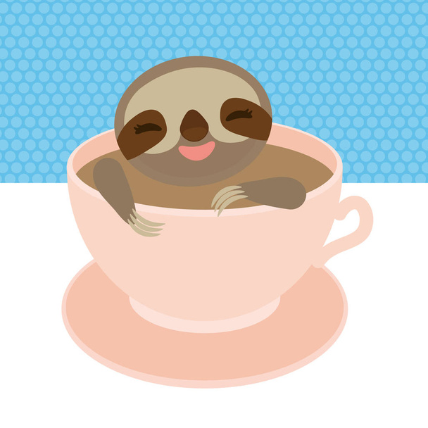 Sloth in a Pink cup coffee, tea, Three-toed sloth isolated on white background. Vector illustration - Vettoriali, immagini