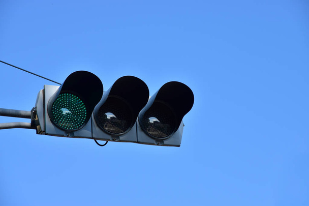 Japanese green traffic light of the day of the blue sky which it was fine - Photo, image