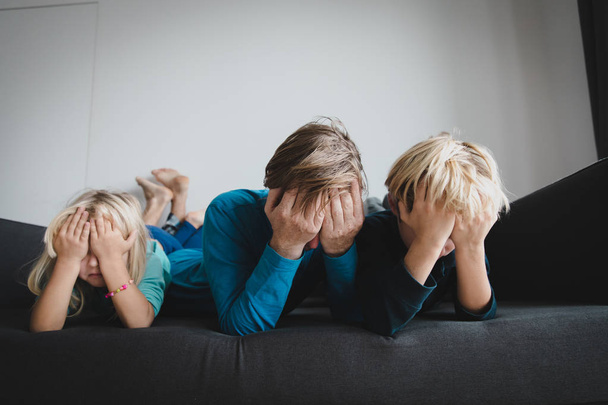 sad kids with stressed father, family in sorrow - Foto, Bild