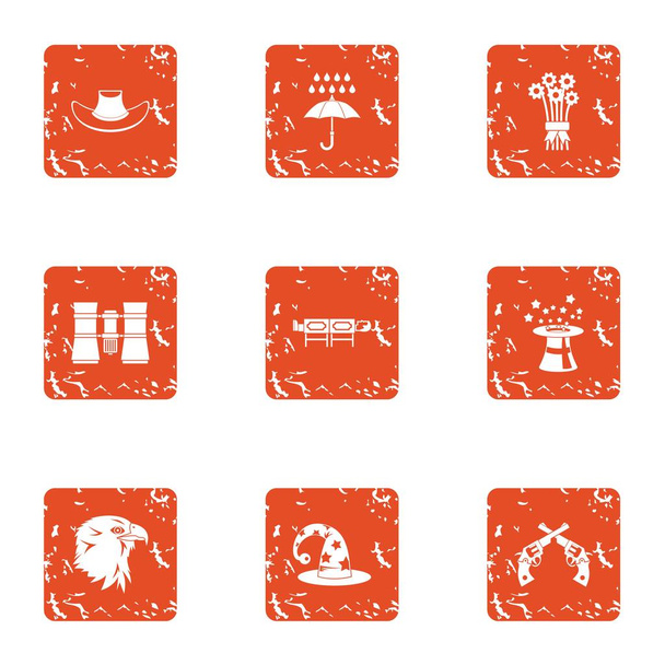 Global show icons set, grunge style - Διάνυσμα, εικόνα