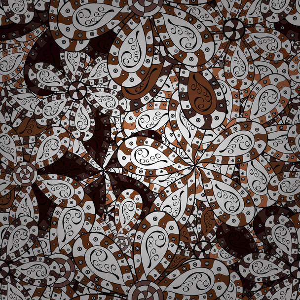 Vector flat flowers seamless pattern. Design gift wrapping paper, greeting cards, posters and banner design. Flowers on white, brown and black colors. - Vector, Image
