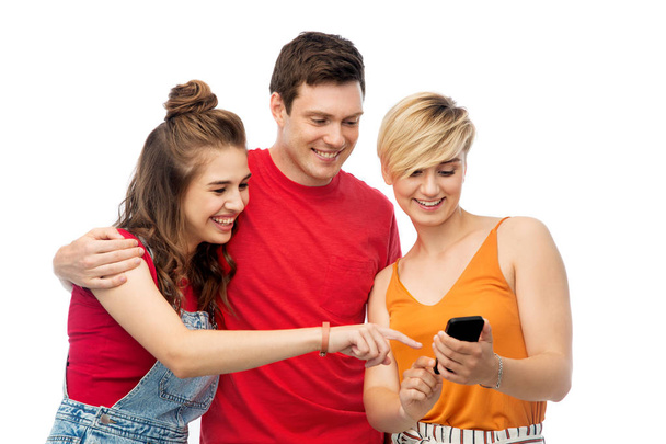 friends with smartphone over white background - Foto, Imagen