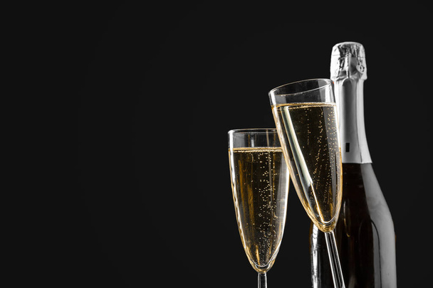 glasses of champagne with the bottle - 写真・画像