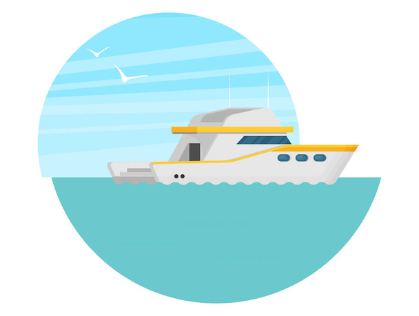 yacht in sea with seagulls flying above - Vector, Image