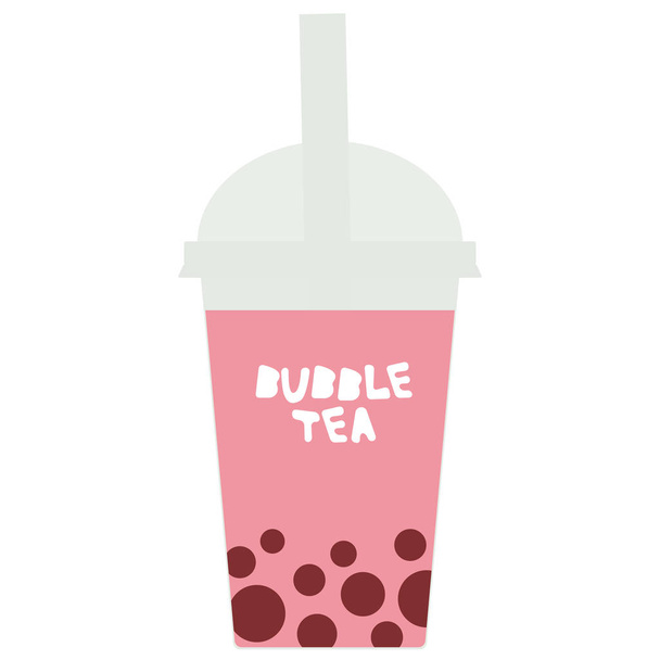 Bubble Tea with pink raspberry strawberry watermelon berries. Milk Cocktails in plastic cup, tubule, pastel colors on white background. Vector illustration - Vektor, Bild
