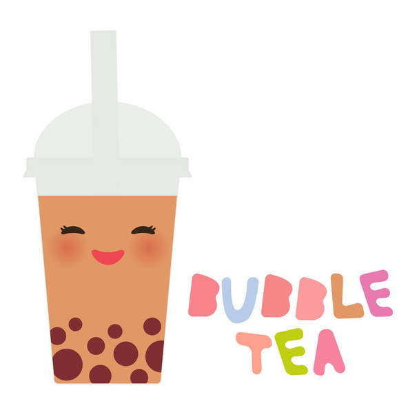 Kawaii Bubble Tea with fruits and berries. Milk Cocktails in plastic cup, tubule. Cocktail. pastel colors on white background. Vector illustration - Вектор, зображення