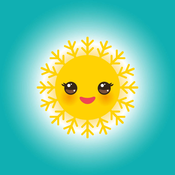 Día Mundial del Sol 3 de mayo, Kawaii divertido sol amarillo con lindas sonrisas mejillas rosadas y ojos en el fondo azul cielo. Ilustración vectorial
 - Vector, imagen